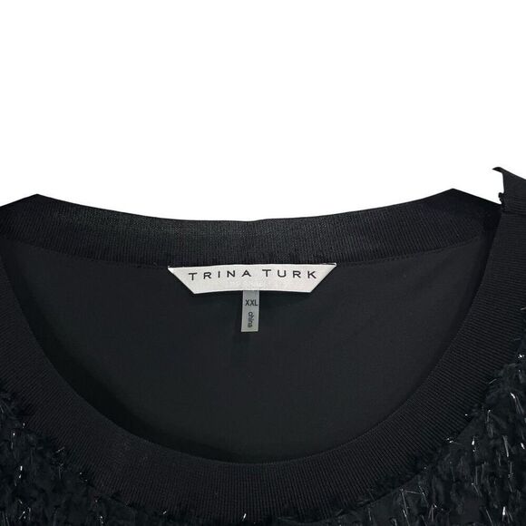 Trina Turk Metallic Shag fuzzy Sweatshirt top Size XXL black shiny sparkle - Picture 5 of 9